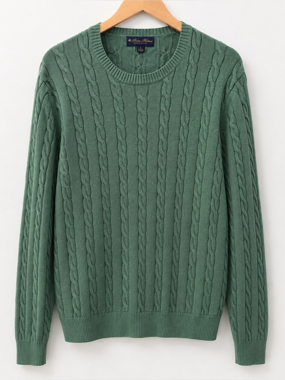 Brooks Brothers Supima Cotton Cable Knit Sweater Men’s Large Sage Green Crewneck